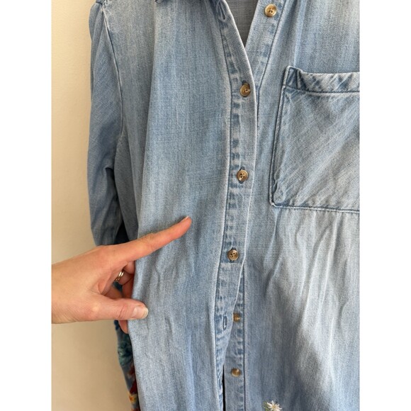 DRIFTWOOD Boho Blue Embroidered Ankle Flare Wide Leg Jeans Women’s Large Set - Picture 2 of 10